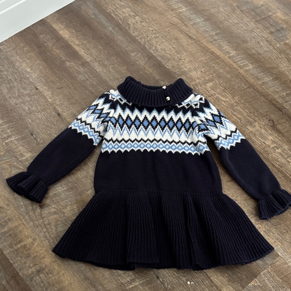 Janie and Jack Fair Isle Mock Neck Sweater 3T Blue Ribbed EUC
